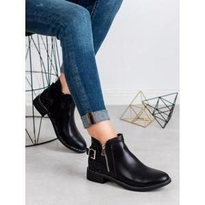 BESTELLE HQ995B Krásné dámské černé kotníčkové boty na plochém podpatku - EU 38