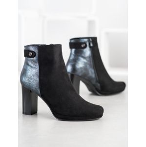 DASZYŃSKI AF125-1B Designové dámské kotníčkové boty černé na širokém podpatku - EU 37