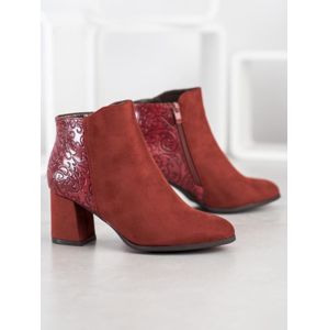 DASZYŃSKI SA156R Komfortní červené kotníčkové boty dámské na širokém podpatku - EU 39