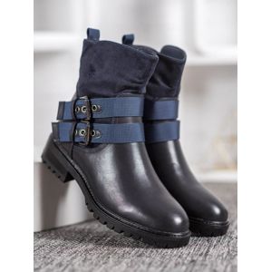 ERYNN M386BL Trendy dámské kotníčkové boty modré na širokém podpatku - EU 37