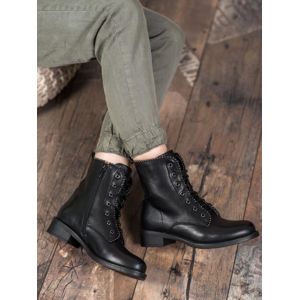 JANESSA DF3616B Klasické černé dámské kotníčkové boty na plochém podpatku - EU 37