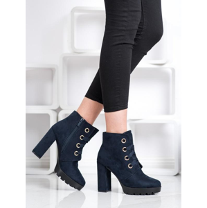 JULIET L8126N Trendy dámské kotníčkové boty modré na širokém podpatku - EU 37