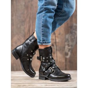 KAYLA 88093B Exkluzívní dámské kotníčkové boty černé na plochém podpatku - EU 38
