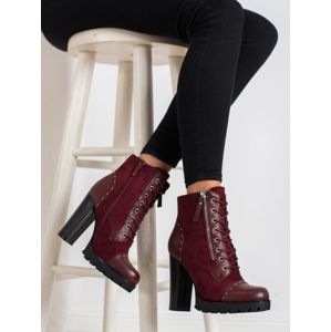 KAYLA 88198WI Exkluzívní dámské červené kotníčkové boty na širokém podpatku - EU 38