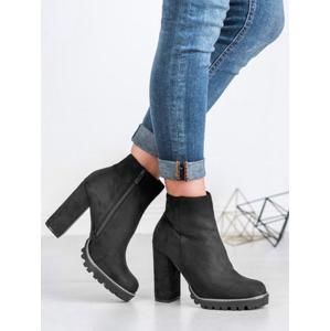 KAYLA LL6305B Krásné dámské kotníčkové boty černé na širokém podpatku - EU 37
