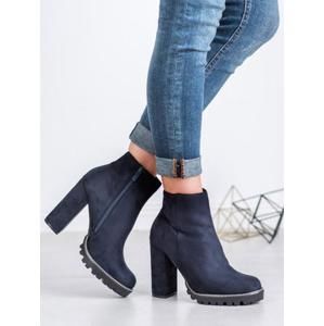 KAYLA LL6305BL Trendy kotníčkové boty modré dámské na širokém podpatku - EU 38