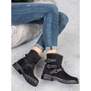 LOVERY BH5502B Klasické černé dámské kotníčkové boty na plochém podpatku - EU 41