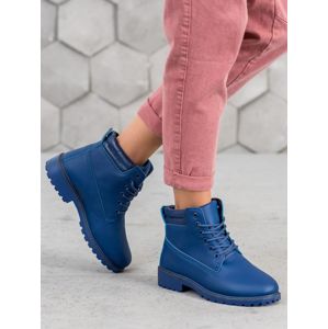MARQUIZ W-3033N Luxusní modré dámské kotníčkové boty na plochém podpatku - EU 38