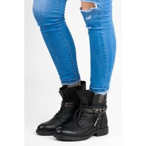 QUEENTINA BH52B Výborné kotníčkové boty dámské černé na plochém podpatku - EU 36