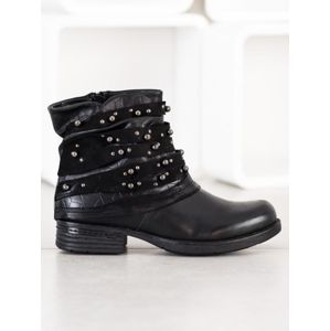 QUEENTINA BZ66016B Exkluzívní černé dámské kotníčkové boty na plochém podpatku - EU 39