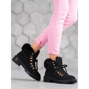 VICES 8316-1B Pěkné kotníčkové boty dámské černé na širokém podpatku - EU 37