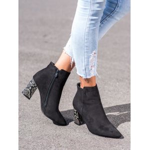VINCEZA HX21-16184B Pěkné kotníčkové boty dámské černé na širokém podpatku - EU 38