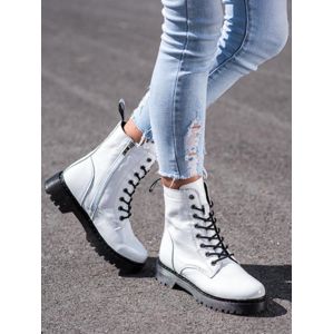 VINCEZA SG21-7787W Módní kotníčkové boty bílé dámské na plochém podpatku - EU 40