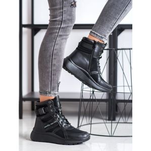 Y9415B Exkluzívní kotníčkové boty černé dámské na plochém podpatku - EU 40