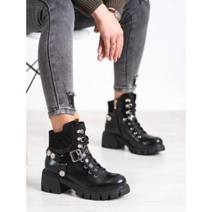 YES MILE K215B Jedinečné kotníčkové boty dámské černé na širokém podpatku - EU 36